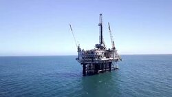 Offshore Fracking Drilling Rig in the Pacific Ocean Stock Footage