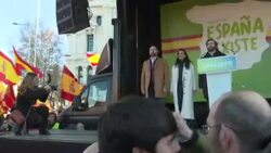CLEAN : Far right Vox supporters rally in Madrid in protest of Sanchez's new government News Clip
