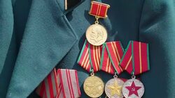 The medals pinned on the blue uniform of the russian soldier Stock Footage