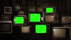 Old Tvs With Green Screens. Sepia Tone. Stock Footage