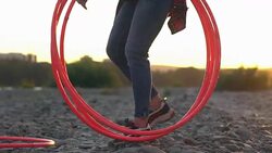 girl with Hoop in nature Stock Footage