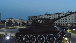 T-34 Soviet Army Medium Battle Tank Memorial Monument at Night Stock Footage
