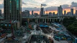 Timelapse of construction site in sunset Stock Footage