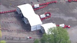 Aerial view of drive through Covid-19 testing centre at Twickenham Stadium News Clip
