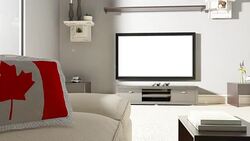 Couch and TV With Canadian Flag Stock Footage