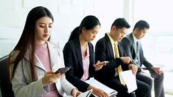 Stressful group of people waiting for job interview. Stock Footage