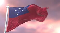 Flag of Samoa waving at wind in slow at sunset, loop Stock Footage