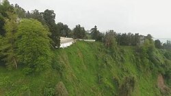 Green Batumi botanical garden with tunnel railway along sea shore, Georgia Stock Footage