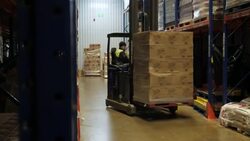 Workers moving pallets at cold storage warehouse News Clip