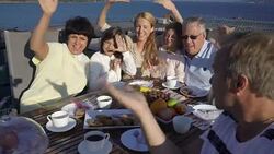 Big happy family takes a selfie or Uses Phone Video Call Camera Stock Footage