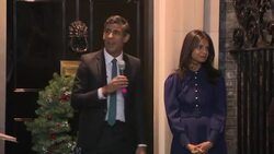 UK: British Prime Minister Rishi Sunak and wife Akshata Murthy turn on Downing Street Christmas tree lights. News Clip