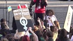 People gather in Trafalgar Square as part of the 18th annual Million Women Rise march on International Women's Day News Clip