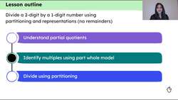 Divide a 2-digit by a 1-digit number using partitioning and representations (no remainders) Instructional Video