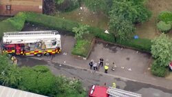 Aerial views of Bedford gas explosion News Clip