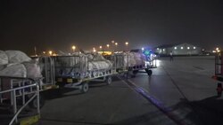 CLEAN : Bahrain: volunteers at airport prepare aid shipment to Afghanistan News Clip