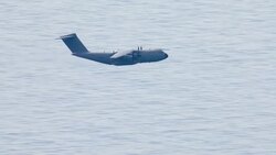UK: A Royal Air Force Atlas A400M aeroplane searching for migrants in the English Channel News Clip