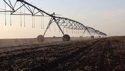 Center pivot irrigation at sunset 3 Stock Footage