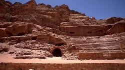 Petra - Roman Theater , Jordan. The Roman theater, carved out of the rock walls in the ancient 'Rose City' of Petra, Jordan. Stock Footage