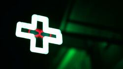 Pharmacy store, Green neon Stock Footage