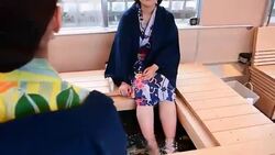 Train to hot spring resort in Mie Prefecture area offers footbath for passengers Stock Footage