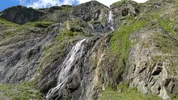View waterfall scenes in mountains, national park Dombai, Caucasus, Russia Stock Footage