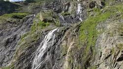 View waterfall scenes in mountains, national park Dombai, Caucasus, Russia Stock Footage
