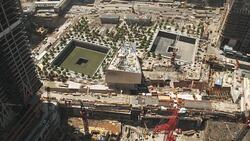 High-angle view of Reflecting Absence, the National September 11 Memorial, whilst under construction in 2011, USA. Stock Footage
