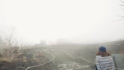 Young female tourist admiring Mt.Fuji's mossy landscape Stock Footage