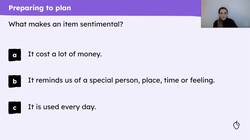 Planning sentences about a special item based on 'The Proudest Blue' Instructional Video