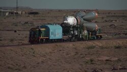 Soyuz MS13 rocket prepares for launch in Kazakhstan. News Clip