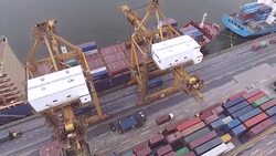 Aerial Video of Commercial Port with Containers Ship Stock Footage
