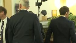 CLEAN : Jerusalem: French president Emmanuel Macron meets Benny Gantz main rival of Netanyahu News Clip