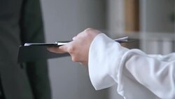 Giving Contract and Shaking Hands with Colleague Stock Footage