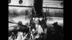 Atlantic Ocean, 1952: A few weeks after his shipwreck, Captain Carlsen and his family are welcome upon landing in New York's Idlewild Airport Stock Footage