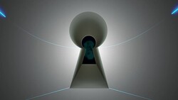 Key hole, lines and blinking fingerprint, computer generated abstract background Stock Footage