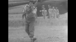 During Korean War, team of UN negotiators, US officers, arriving at peace talks in Panmunjom, North Korea News Clip