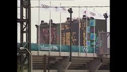 Olympic stadium with scoreboard results at the 1996 Summer Olympics in Atlanta News Clip