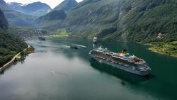 Geirangerfjord by Drone: Norway's Natural Wonder Revealed Stock Footage