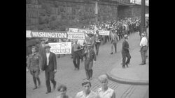 During Great Depression, jobless veterans arrive in Washington, DC, to demand immediate cash payment of their service certificates News Clip