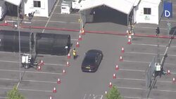 Aerials of a coronavirus testing centre at Ikea News Clip