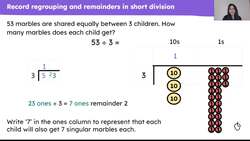 Divide a 2-digit number using short division (with regrouping and remainders) Instructional Video