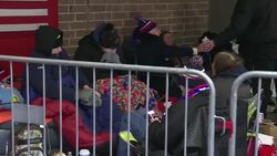 CLEAN : Trump supporters stand in line hours ahead of evening rally News Clip