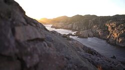 Amazing view of sunset over the rocks and the North sea on the most southern point of Norway Stock Footage