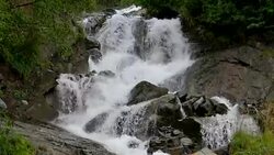 View waterfall scenes in mountains, national park Dombai, Caucasus, Russia Stock Footage