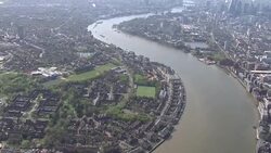 Aerials of 02 drive through coronavirus testing centre and along Thames News Clip