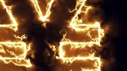 animation of the yuan or yen sign in a bright fiery energy field Stock Footage