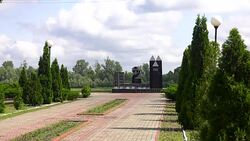 Granite memorial 'In memory of the resettled villages.' Memory of the accident at the Chernobyl nuclear power plant. Stock Footage