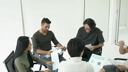 Business people sit around and meeting team together. Businessman and businesswoman sharing ideas together, middle east or transcontinental region centered on western asia. Stock Footage