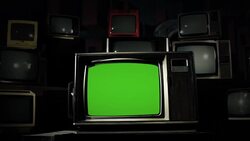 1980s Tv Green Screen With Many Old Tvs. Stock Footage