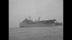 First Marine Division sailing amphibious vehicles from California coast to ship that will carry them to Korea for use in Korean War News Clip